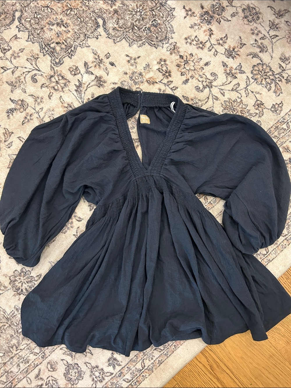 Free People Black V-Neck Boho Mini Dress